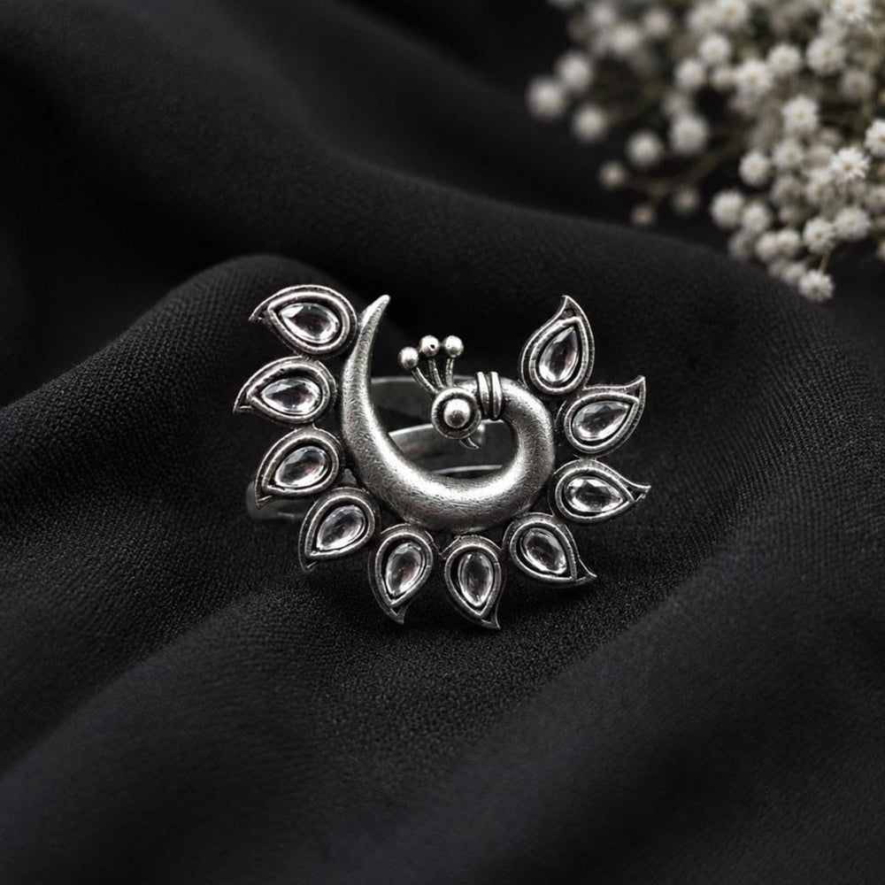 Maharani Jewels Oxidised Pota Stone Statement Ring
