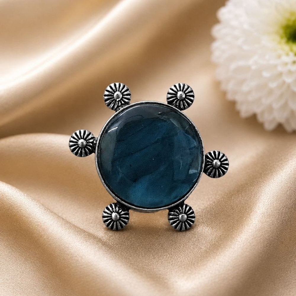 Maharani Jewels Oxidised Pota Stone Statement Ring