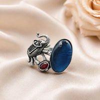 Maharani Jewels Oxidised Elephant Pota Stone Statement Ring
