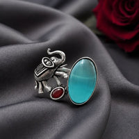 Maharani Jewels Oxidised Elephant Pota Stone Statement Ring