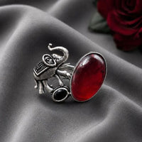 Maharani Jewels Oxidised Elephant Pota Stone Statement Ring