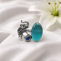Maharani Jewels Oxidised Elephant Pota Stone Statement Ring