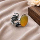 Maharani Jewels Oxidised Elephant Pota Stone Statement Ring