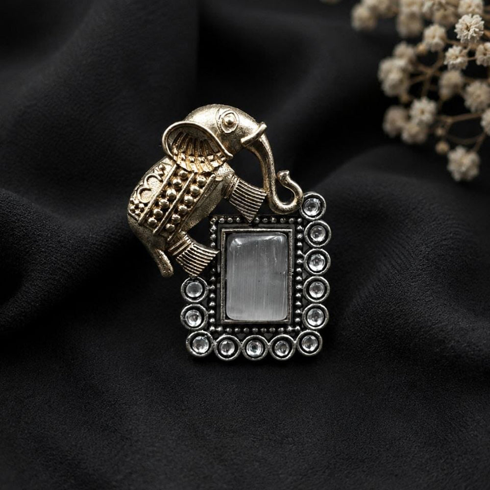 Maharani Jewels Stylish 2 Tone Plated Pota Stone Elephant Ring for Women