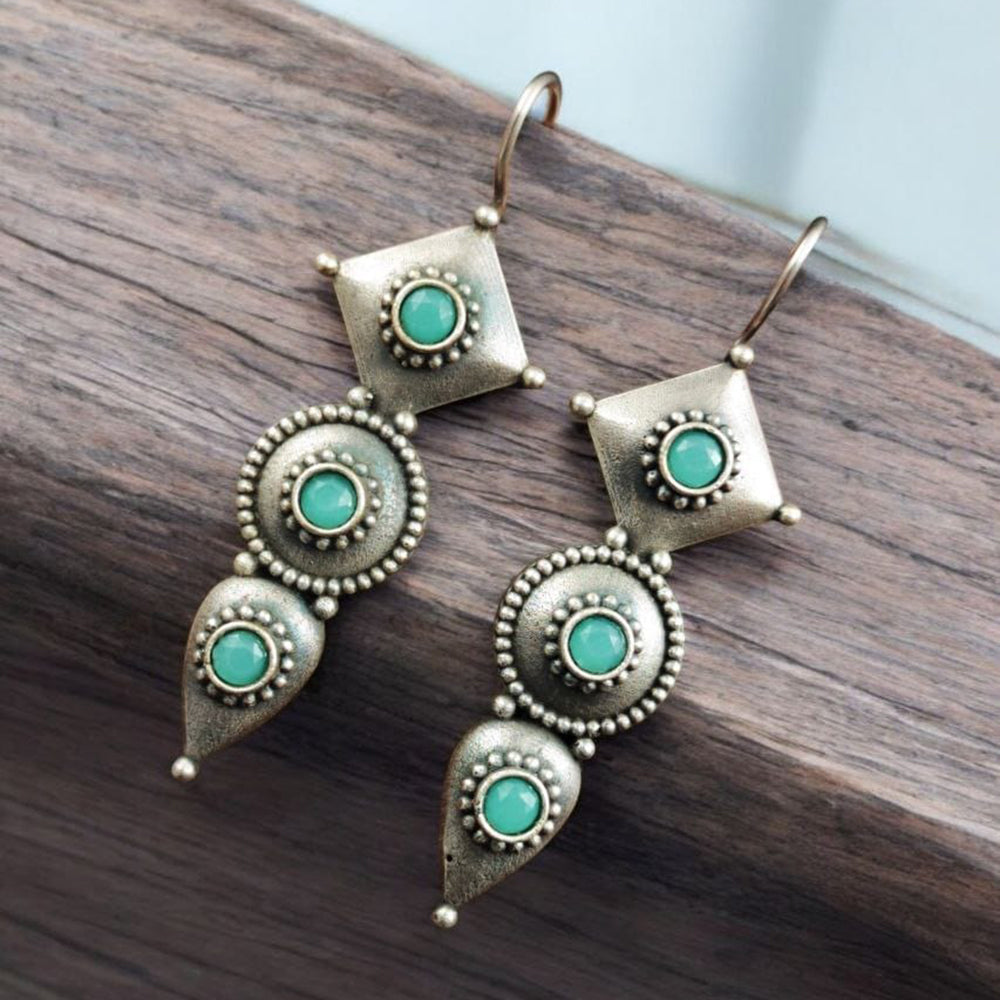 Maharani Jewels Inspired Oxidised Plated Pota Stone Dangler Earrings