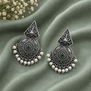 Maharani Jewels Inspired Oxidised Plated Pota Stone And Pearl Dangler Earrings