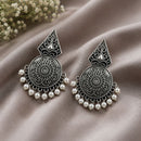 Maharani Jewels Inspired Oxidised Plated Pota Stone And Pearl Dangler Earrings