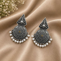 Maharani Jewels Inspired Oxidised Plated Pota Stone And Pearl Dangler Earrings