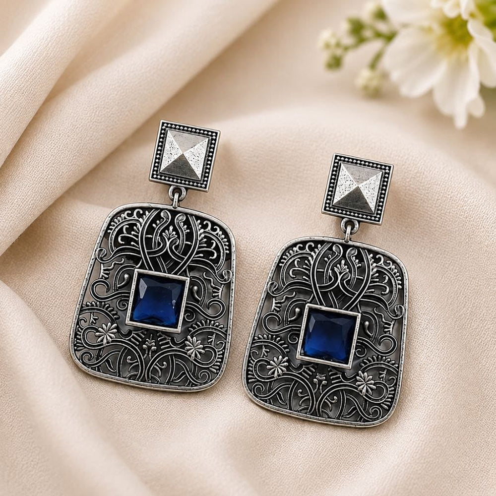 Maharani Jewels Inspired Oxidised Plated Pota Stone Dangler Earrings
