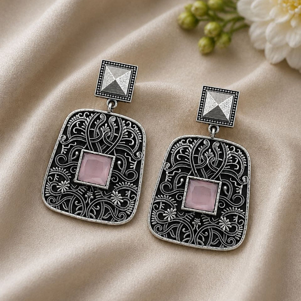 Maharani Jewels Inspired Oxidised Plated Pota Stone Dangler Earrings