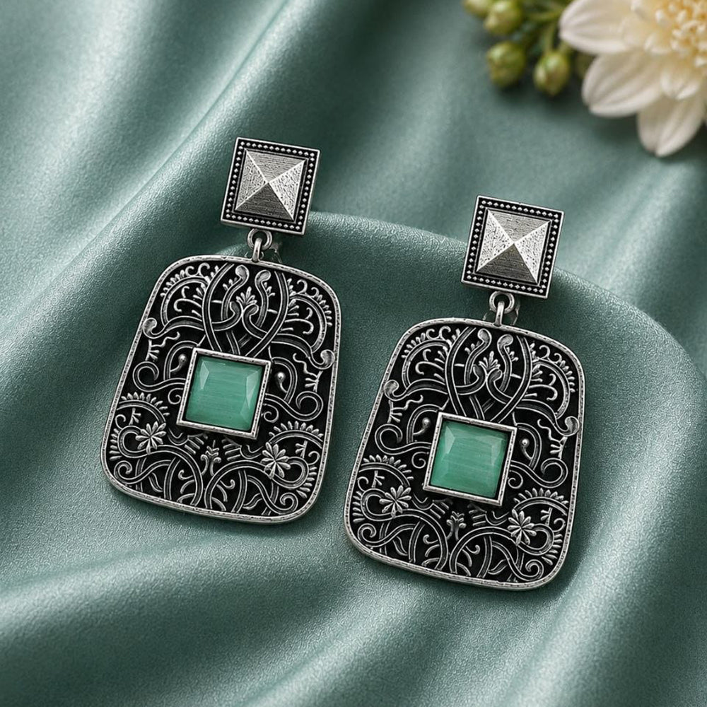 Maharani Jewels Inspired Oxidised Plated Pota Stone Dangler Earrings