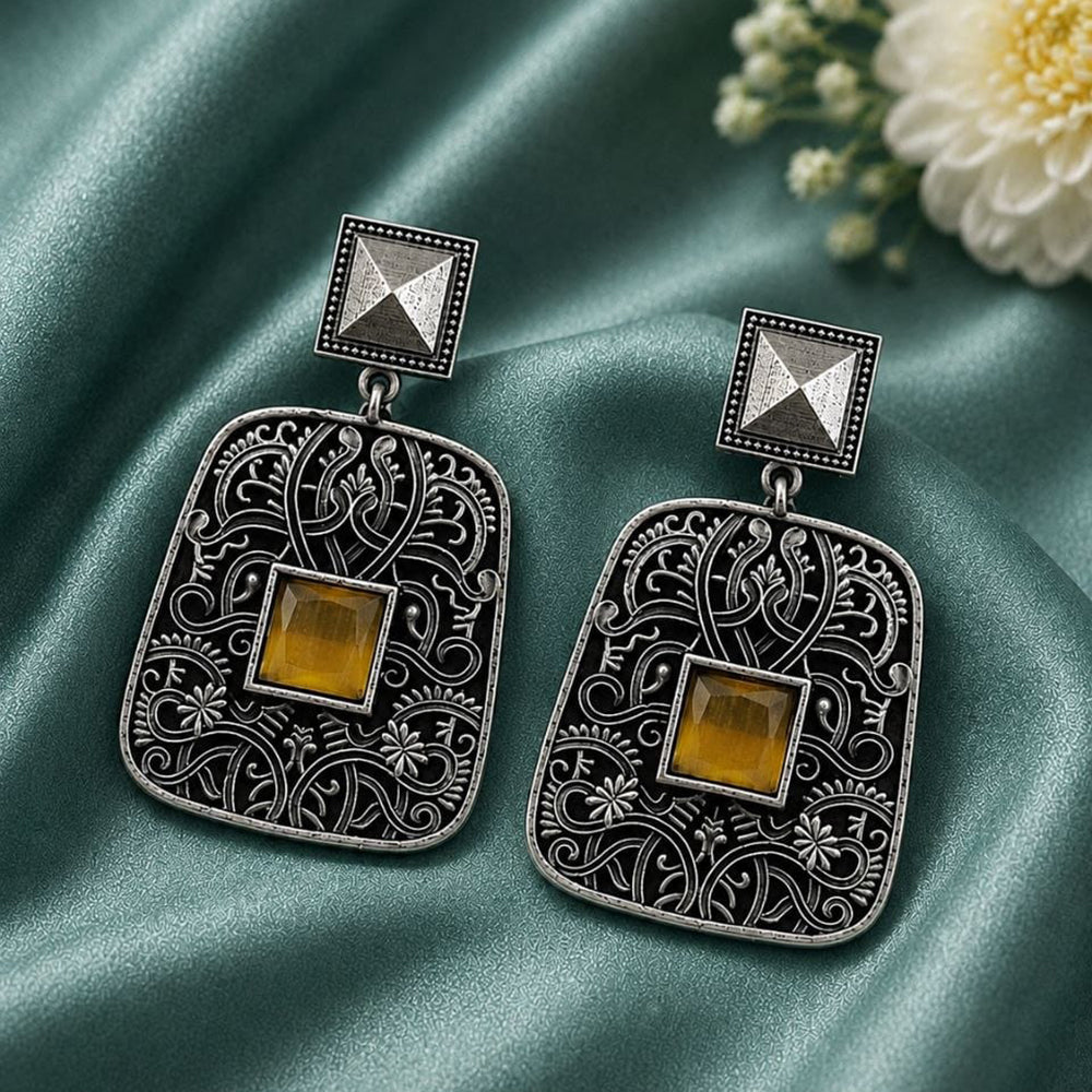 Maharani Jewels Inspired Oxidised Plated Pota Stone Dangler Earrings