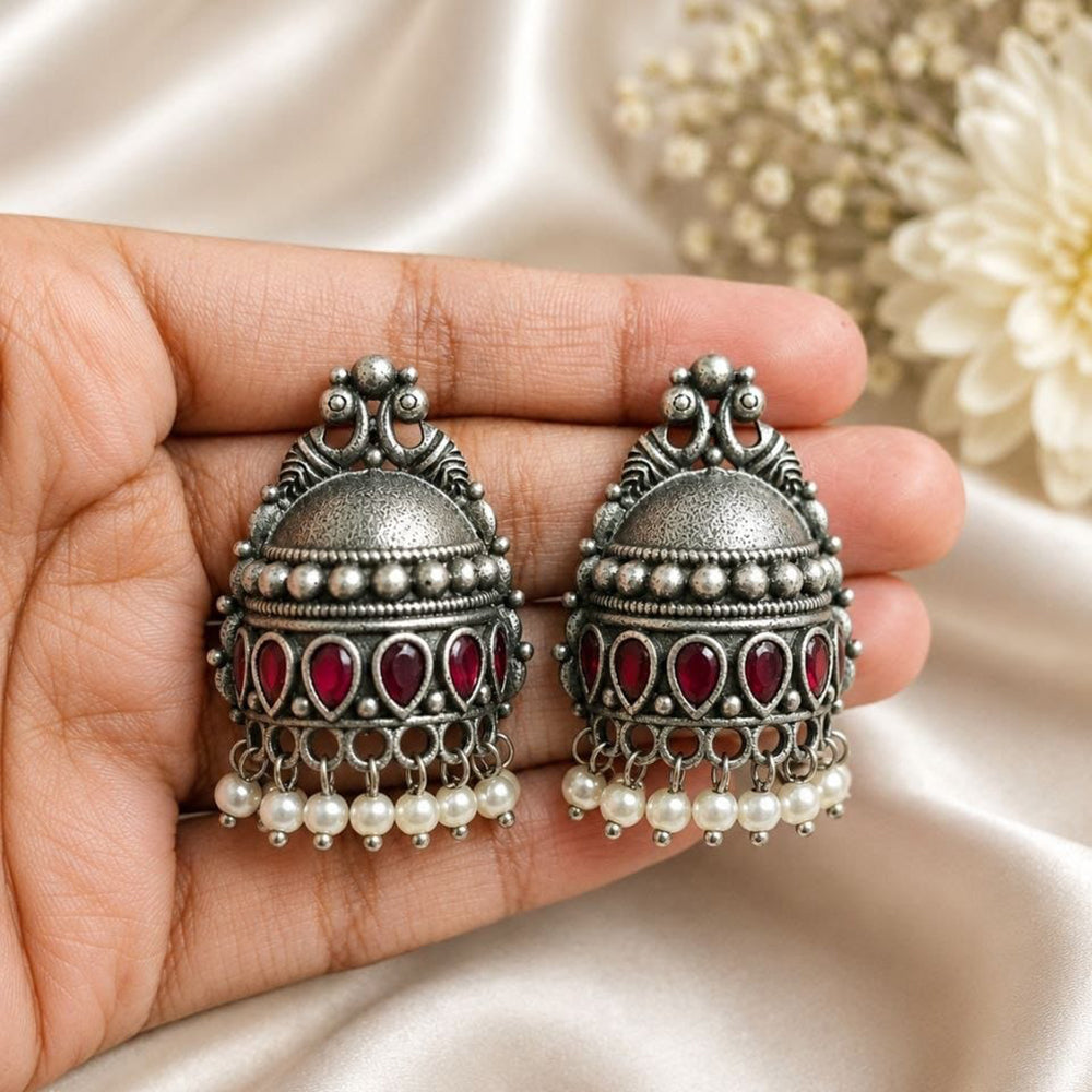 Maharani Jewels Inspired Oxidised Plated Pota Stone Dangler Earrings