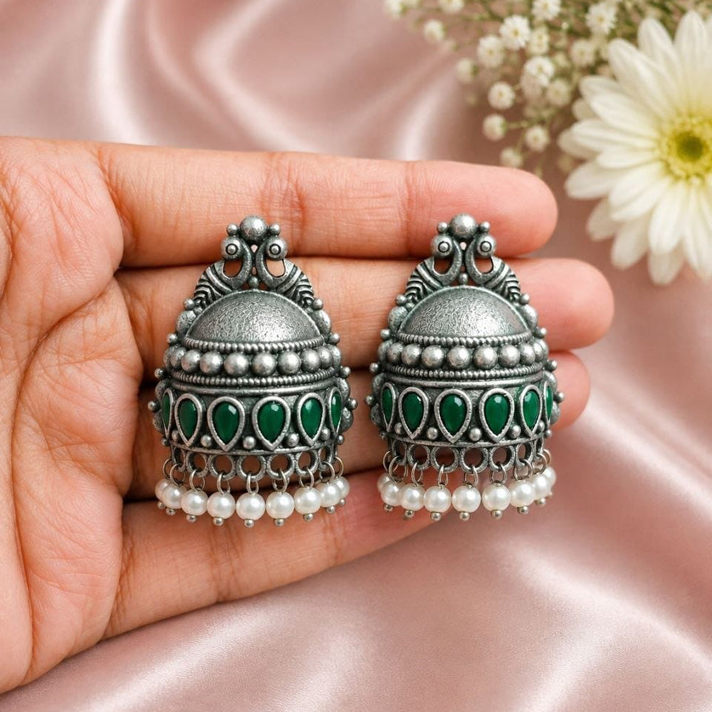 Maharani Jewels Inspired Oxidised Plated Pota Stone Dangler Earrings