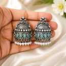 Maharani Jewels Inspired Oxidised Plated Pota Stone Dangler Earrings