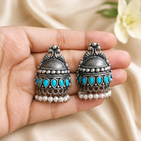 Maharani Jewels Inspired Oxidised Plated Pota Stone Dangler Earrings