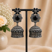 Maharani Jewels Inspired Oxidised Plated Pota Stone Jhumki Earrings