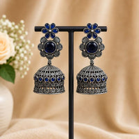 Maharani Jewels Inspired Oxidised Plated Pota Stone Jhumki Earrings