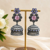Maharani Jewels Inspired Oxidised Plated Pota Stone Jhumki Earrings