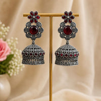 Maharani Jewels Inspired Oxidised Plated Pota Stone Jhumki Earrings