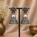 Maharani Jewels Inspired Oxidised Plated Pota Stone And Pearl Jhumki Earrings