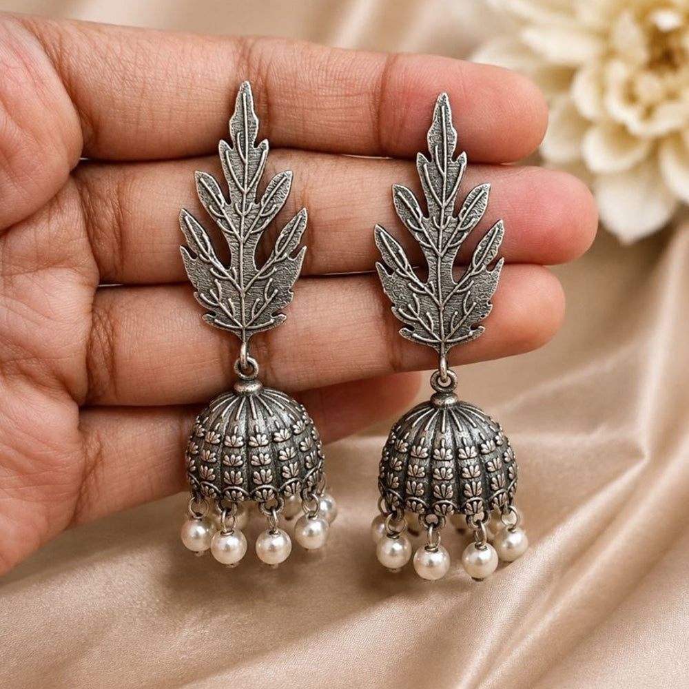 Maharani Jewels Inspired Oxidised Plated Pearl Jhumki Earrings