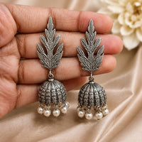 Maharani Jewels Inspired Oxidised Plated Pearl Jhumki Earrings