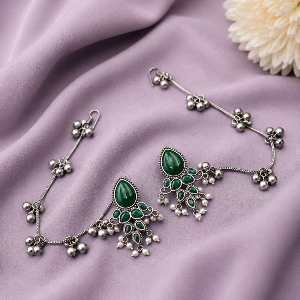 Maharani Jewels Designer Pota Stone And Pearl Dangler Kaanchain Earrings