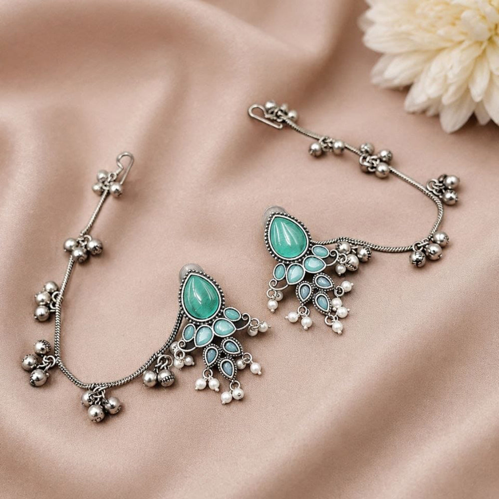 Maharani Jewels Designer Pota Stone And Pearl Dangler Kaanchain Earrings