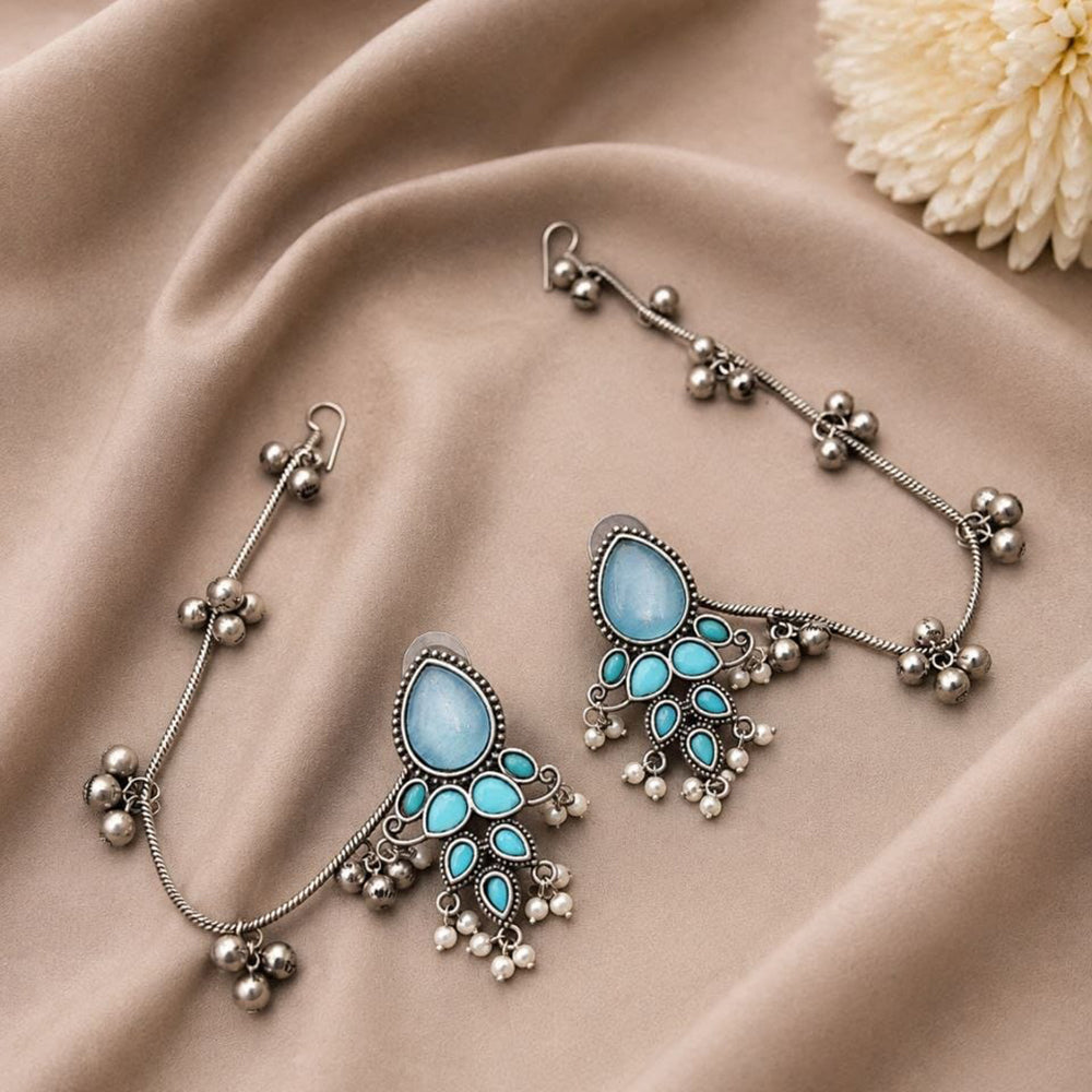 Maharani Jewels Designer Pota Stone And Pearl Dangler Kaanchain Earrings