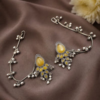 Maharani Jewels Designer Pota Stone And Pearl Dangler Kaanchain Earrings