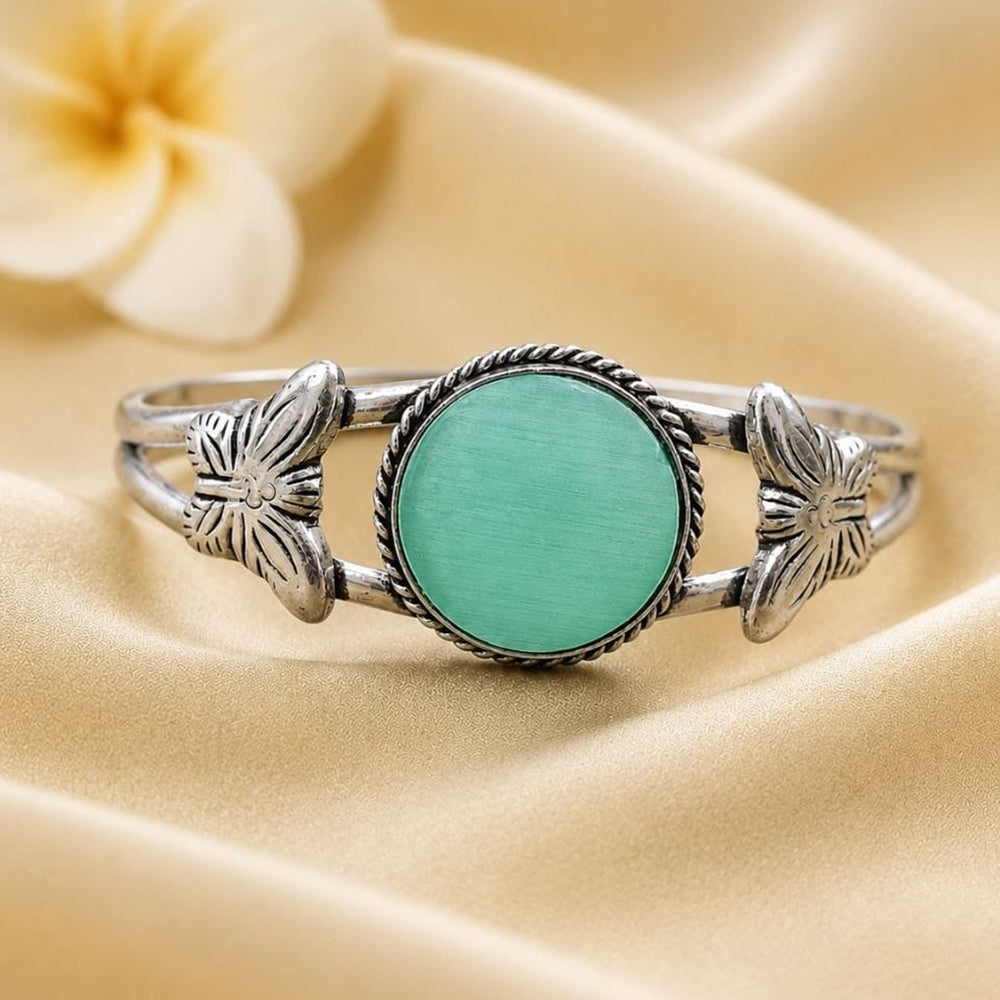 Maharani Jewels Oxidised Plated Pota Stone Openable Kada