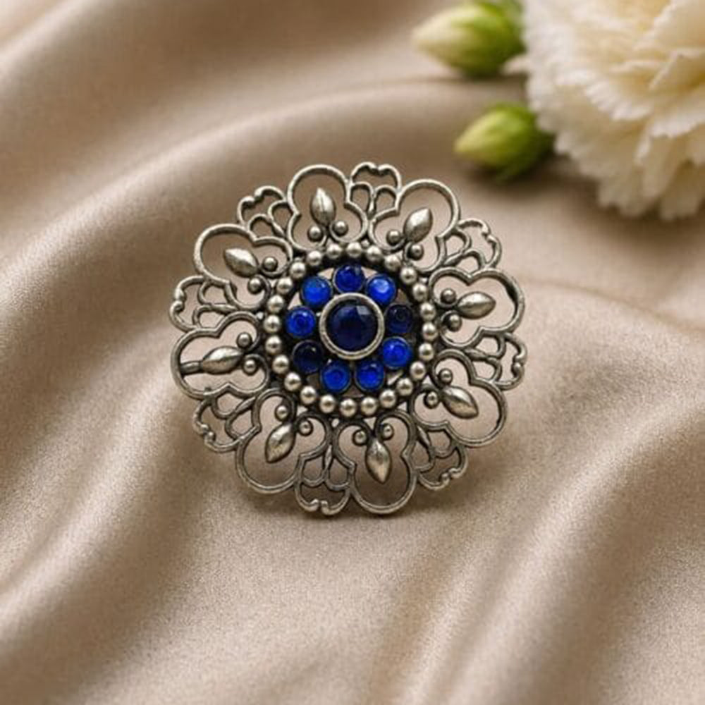 Maharani Jewels Oxidised Pota Stone Statement Ring