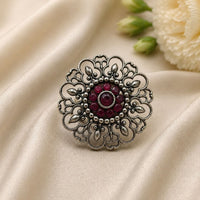 Maharani Jewels Oxidised Pota Stone Statement Ring