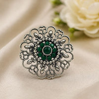 Maharani Jewels Oxidised Pota Stone Statement Ring