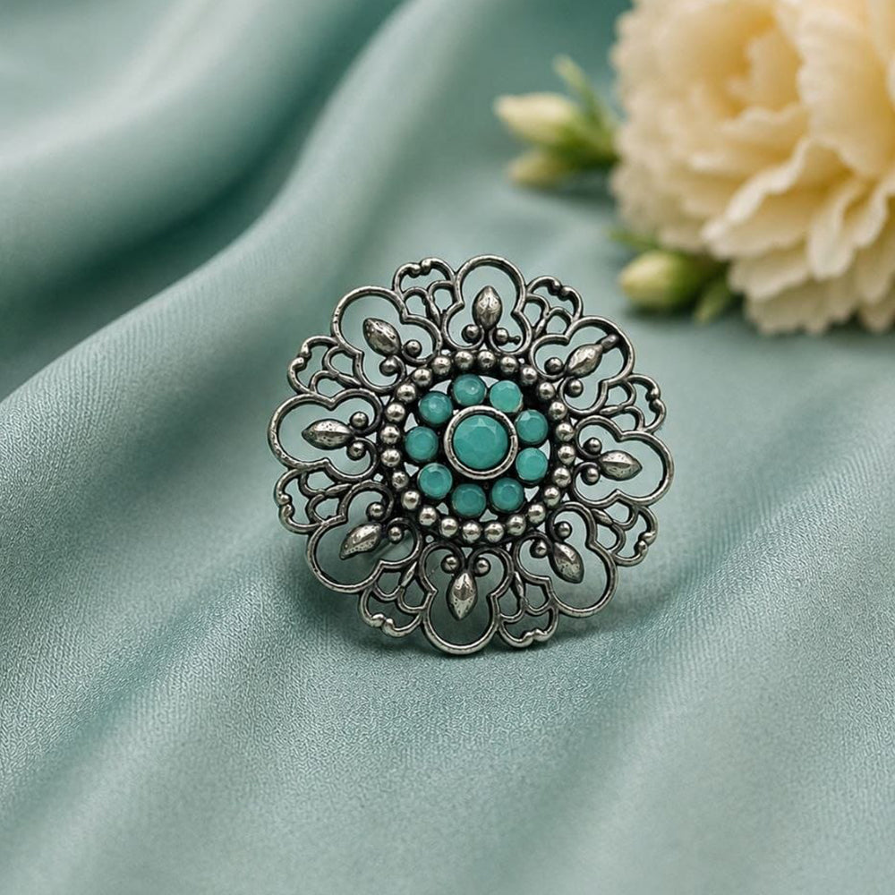 Maharani Jewels Oxidised Pota Stone Statement Ring