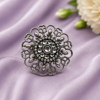 Maharani Jewels Oxidised Pota Stone Statement Ring