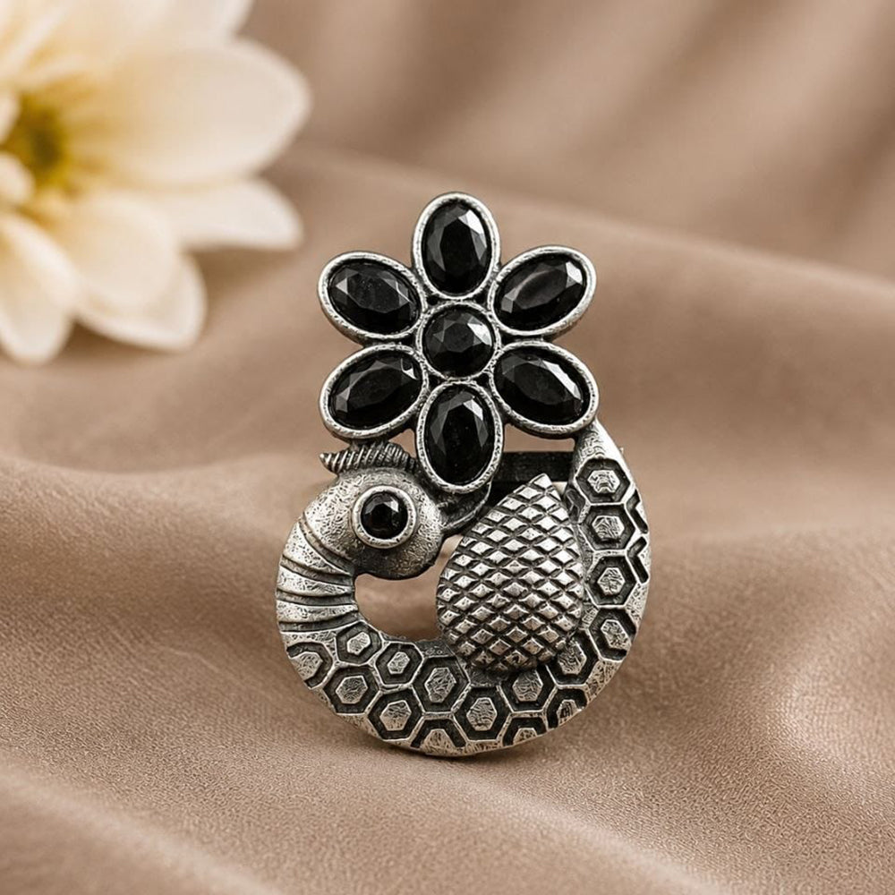 Maharani Jewels Oxidised Pota Stone Statement Ring