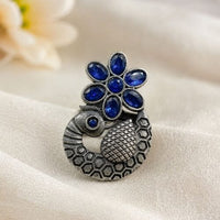 Maharani Jewels Oxidised Pota Stone Statement Ring