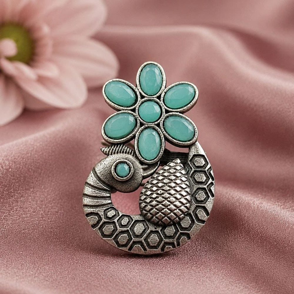 Maharani Jewels Oxidised Pota Stone Statement Ring