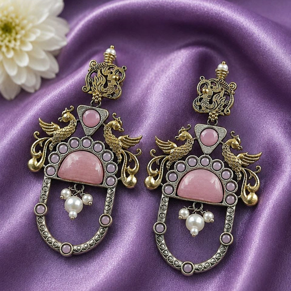 Maharani Jewels Inspired 2 Tone Plated Pota Stone And Pearl Dangler Earrings
