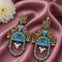 Maharani Jewels Inspired 2 Tone Plated Pota Stone And Pearl Dangler Earrings