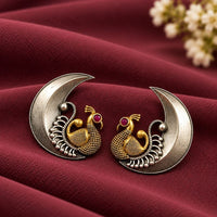 Maharani Jewels Inspired Oxidised Plated Pota Stone Peacock Dangler Earrings