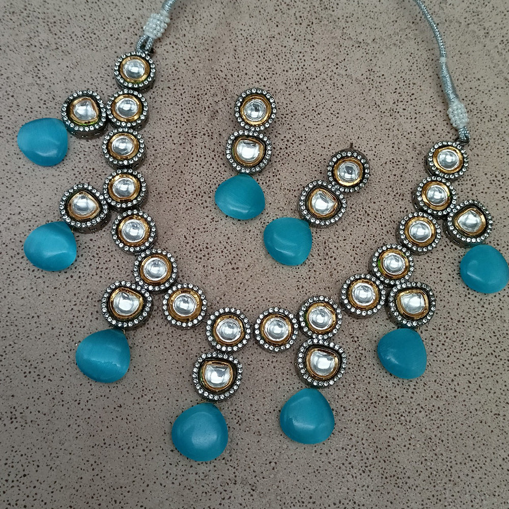 Royal Kundan Jewellery 2 Tone Plated Kundan Stone And Beads Necklace Set