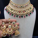 Royal Kundan Jewellery Gold Plated Kundan Stone And Beads Meenakari Choker Necklace Set