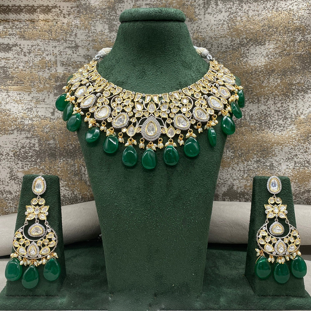 Royal Kundan Jewellery 2 Tone Plated Polki Kundan Stone And Beads Necklace Set