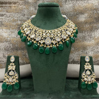 Royal Kundan Jewellery 2 Tone Plated Polki Kundan Stone And Beads Necklace Set