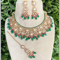 Royal Kundan Jewellery Gold Plated Polki Kundan Stone And Beads Necklace Set