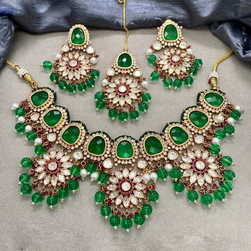 Royal Kundan Jewellery Gold Plated Polki Kundan Stone And Beads Necklace Set