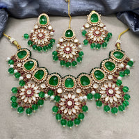 Royal Kundan Jewellery Gold Plated Polki Kundan Stone And Beads Necklace Set